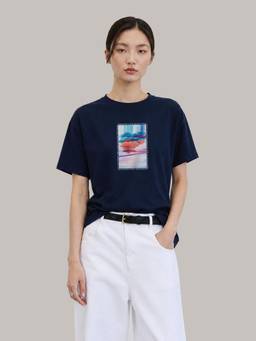 MIXT by Nykaa Fashion - Navy Blue Glitch Oversized T-Shirt