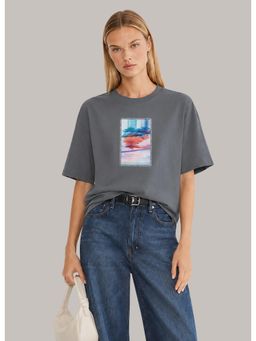 MIXT by Nykaa Fashion - Grey Glitch Oversized T-Shirt