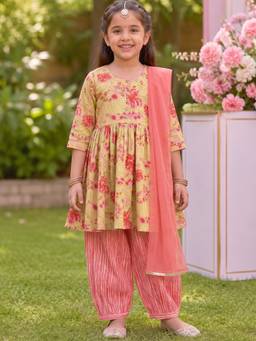Campana - Girls Sanvi Pure Cotton Floral Printed Suit Set With Dupatta