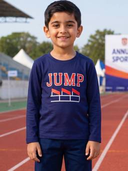Campana - Boys Pure Cotton Full Sleeves Jump T-Shirt - Navy And Red