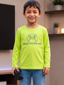 Campana - Boys Pure Cotton Full Sleeves Gaming T-Shirt - Lime Green