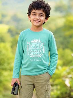Campana - Boys Pure Cotton Full Sleeves Outdoor Printed T-Shirt
