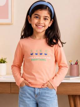 Campana - Girls Pure Cotton Full Sleeves Solution T-Shirt - Peach