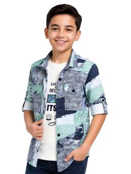 CHARCHIT - Boys Full Sleeves Abstract Printed Casual Shirt With T-Shirt