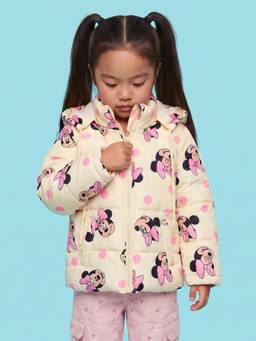 Nautinati - Girls Disney Minnie Mouse Printed Hooded Puffer Jacket With Detachable Hood