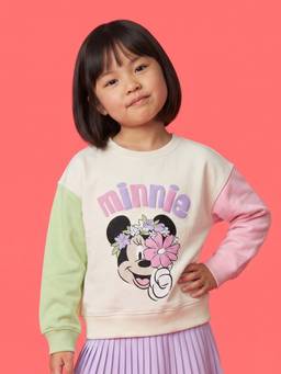 Nautinati - Girls Disney Minnie Mouse Oversized Colourblock Puff Printed Sweatshirt