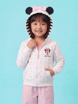 Nautinati - Girls Disney Minnie Mouse Polka Dot Zip-Up Hoodie With 3D Bow Applique