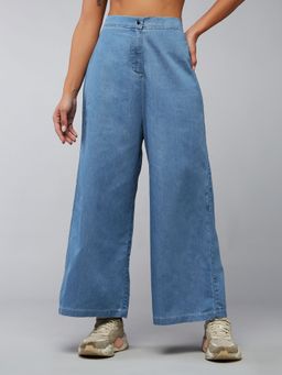 DOLCE CRUDO - Women's Blue Light Weight Wide-Leg High Rise Clean Look Denim Pants