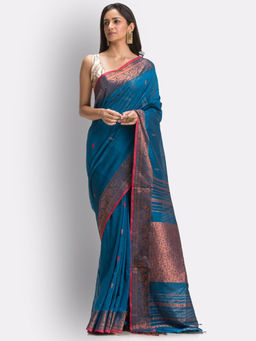 Angoshobha - Blue Tangail Cotton Handloom Saree with Unstitched Blouse