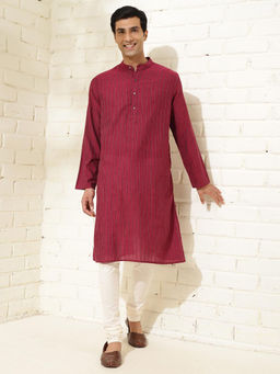 Fabindia - Maroon Cotton Dobby Long Kurta