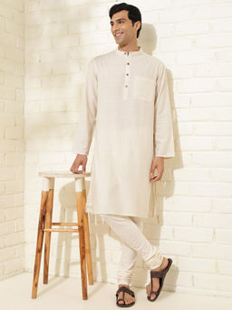 Fabindia - Off White Cotton Dobby Long Kurta