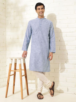 Fabindia - Blue Cotton Woven Slim Fit Long Kurta