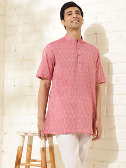 Fabindia - Pink Cotton Hand Block Printed Short Kurta