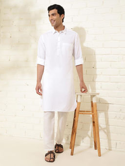 Fabindia - White Cotton Woven Pathani Kurta