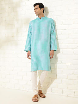 Fabindia - Blue Cotton Dobby Long Kurta