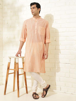Fabindia - Orange Cotton Woven Long Kurta