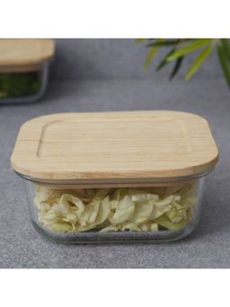 HomeTown - Robust Glass Square Container with Bamboo Lid 800 ml in Transparent
