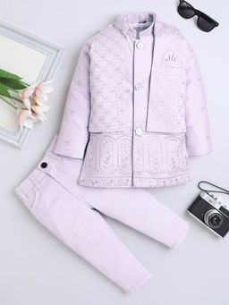FOURFOLDS - Boys Lavender Sequined Floral Embroidered Jacket with Sherwani and Trouser