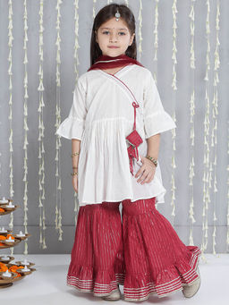 KID1 - White Lurex Kurti and Sharara with Dupatta