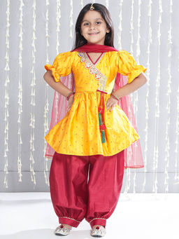 KID1 - Yellow Chaandbutti Peplum Kurta with Afghani Salwar and Dupatta
