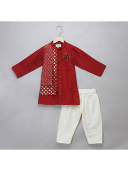 The Little Tales - Maroon Chanderi Panel Kurta and Pyjama