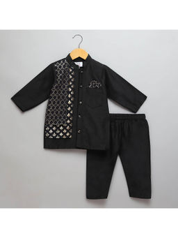 The Little Tales - Black Chanderi Panel Kurta and Pyjama