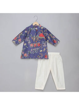 The Little Tales - Purple Floral Print Kurta Pyjama Set