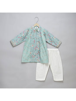 The Little Tales - Pastel Green Bird Pint Kurta and Pyjama