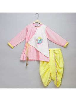 The Little Tales - Pink Ganpati Embroidery Angrakha Kurta and Dhoti