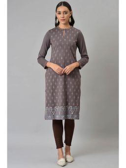 W - Grey Printed Winter Kurta