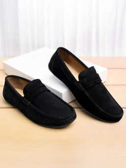 Louis Stitch - Italian Black Suede Plain Loafers for Men