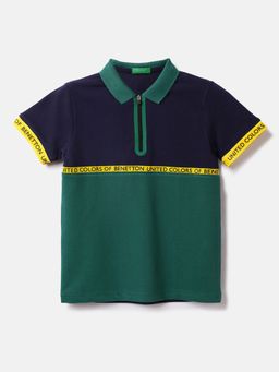 United Colors of Benetton - Cotton Colorblock Polo Green Neck Boys T-shirts