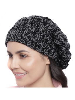 Magic Needles - Women Black Grey Handmade Shroom Beanie