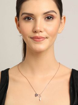 CLARA - Silver Rose Gold Rhodium Plated Key and Heart Necklace Chain for Women and Girls