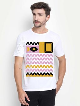 THREADCURRY - Pattern Men White Printed Crew Neck T-Shirt