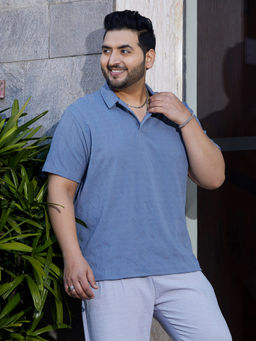 Instafab Plus - Men Powder Blue Veined-Tactile Polo T-Shirt