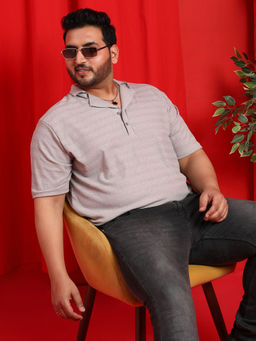 Instafab Plus - Men Cloud Grey Grainy-Tactile Polo T-Shirt