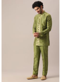 KALKI FASHION - Green Brocade Kurta & Pant Co-ords (Set of 2)