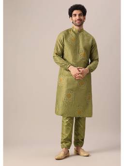 KALKI FASHION - Green Printed Kurta & Pant In Brocade (Set of 2)