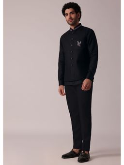 KALKI FASHION - Timeless Black Short Kurta With Intricately Embroidered Bandi (Set of 2)