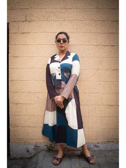 House of Surkh - Multi-Colour Peacock Geometric Printed Jacket with Skirt