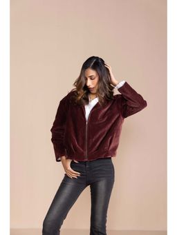 COSSET CLOTHING - Burgundy Cocoa Pleated Bomber Jacket
