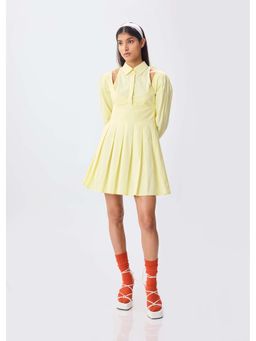 THNWHN - Yellow Lemon Pleated Shirt Dress
