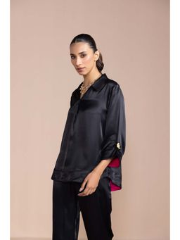 COSSET CLOTHING - Black Satin Skipper Collar Top