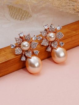 Designbox - Statement Pearl Earrings with CZ Stones