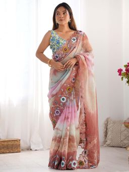 Sareemall - Womens Tissue Brown Embellished Designer Saree With Unstitched Blouse
