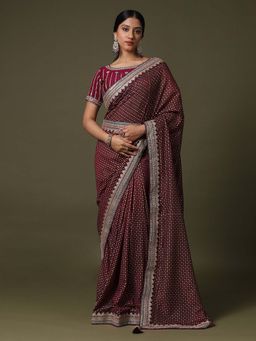 Sareemall - Womens Vichitra Silk Maroon Printed Belted Sarees With Unstitched Blouse