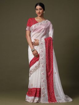 Sareemall - Womens Tissue White Embellished Designer Saree With Unstitched Blouse