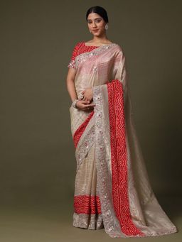 Sareemall - Womens Tissue Cream Embellished Designer Saree With Unstitched Blouse