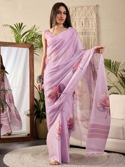 Sareemall - Womens Georgette Mauve Printed Designer Saree With Unstitched Blouse